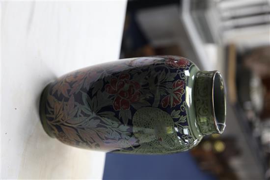 A large Pilkingtons Royal Lancastrian lustre peacock vase, by William S. Mycock, c.1923, 29cm